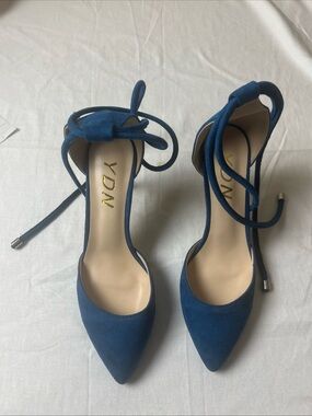 YDN Navy Blue Suede Pointed Toe Lace-Up Heels